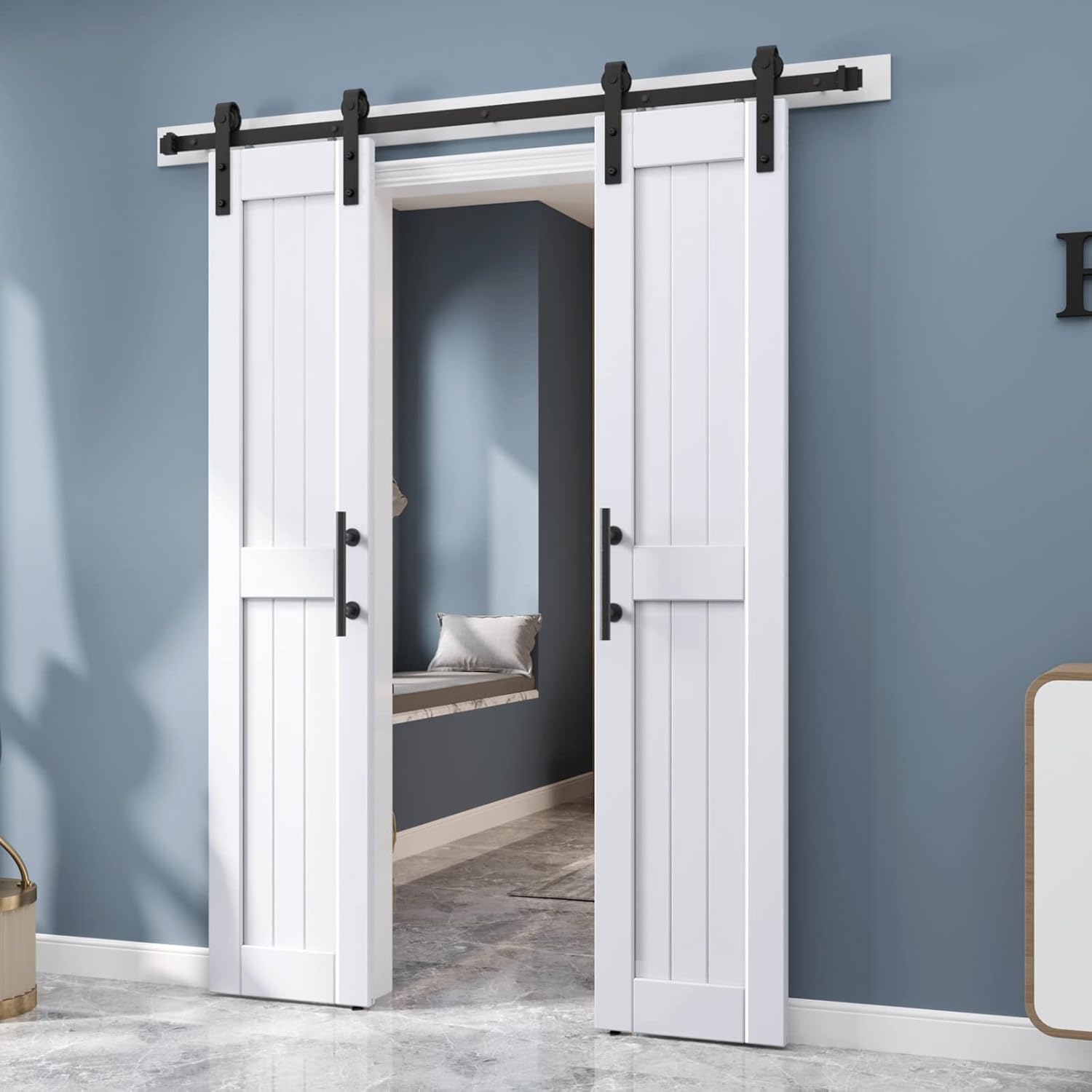 EaseLife 36in x 84in (Double 18in×84in Door) Barn Door with 6.6FT Sliding Door Hardware & Handle Included,DIY Assemblely,Easy Install,Water-Proof