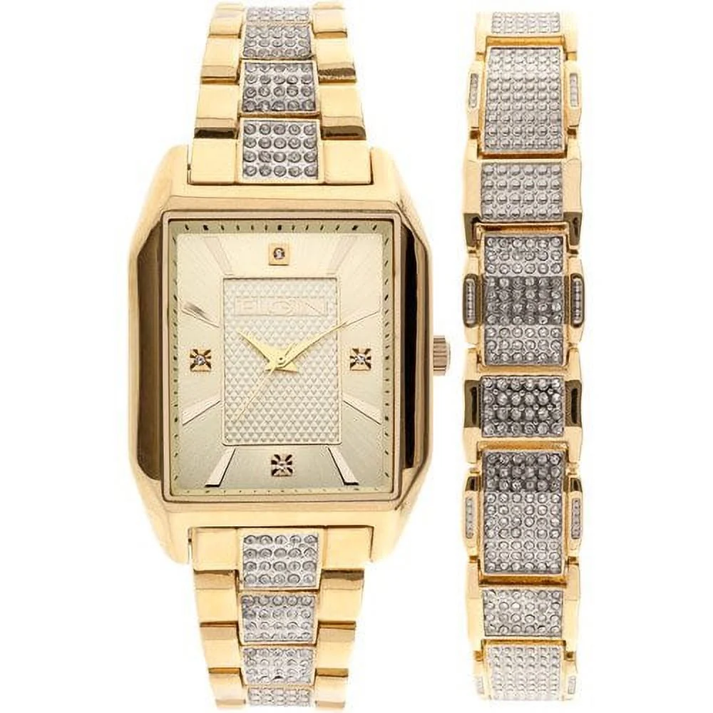 Elgin Adult Male Analog Watch and Bracelet Set Square Dial in Gold (FG9754ST) - Curated Treasures Market