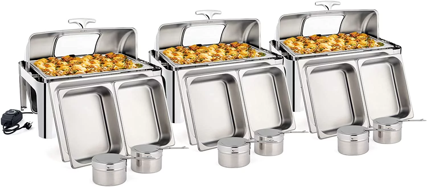 ROVSUN 9 QT 3 Packs Stainless Steel Chafing dish Buffet Set with Electric & Fuel Heating