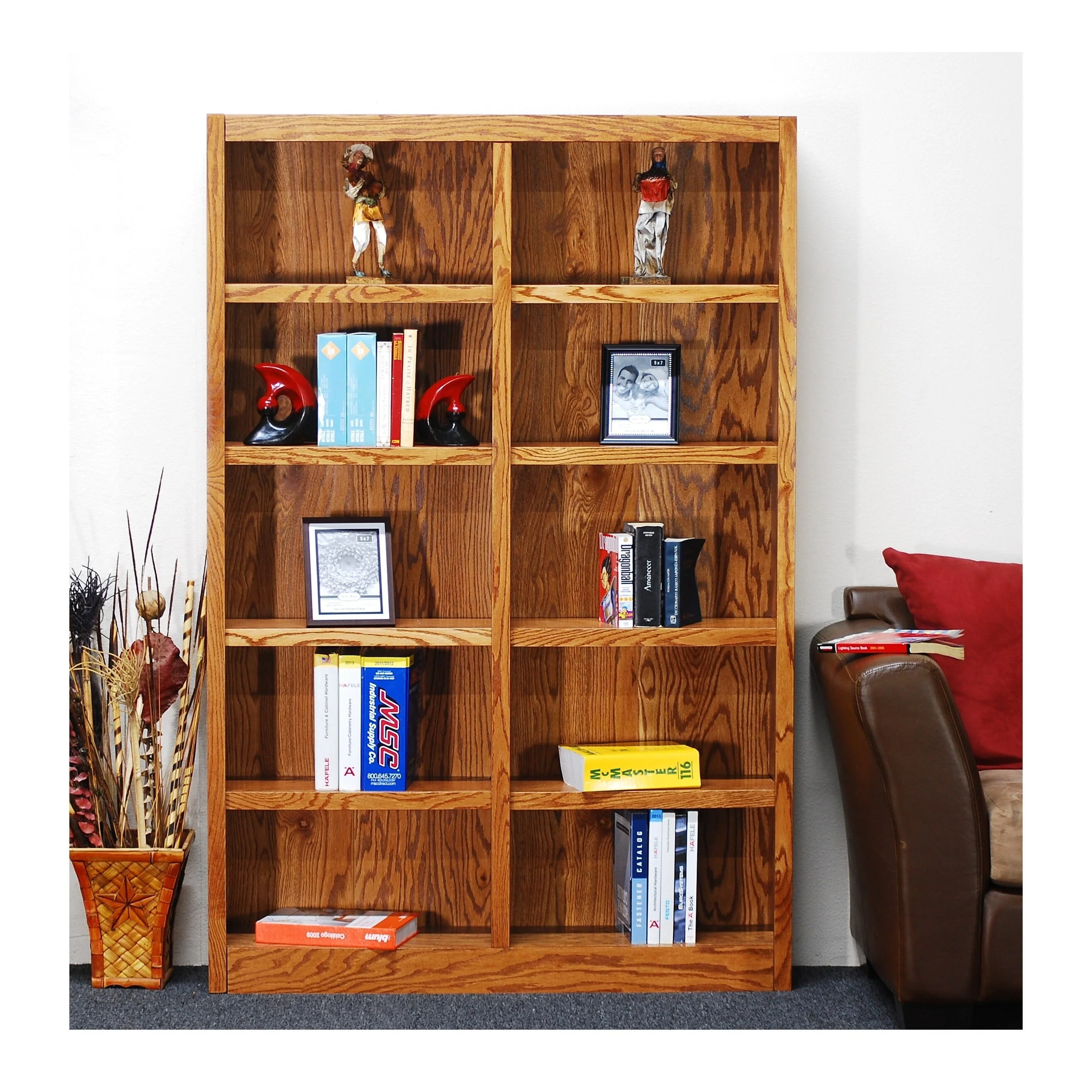 Concepts in Wood  Double Wide Bookcase, 10 Shelves Oak Oak Finish