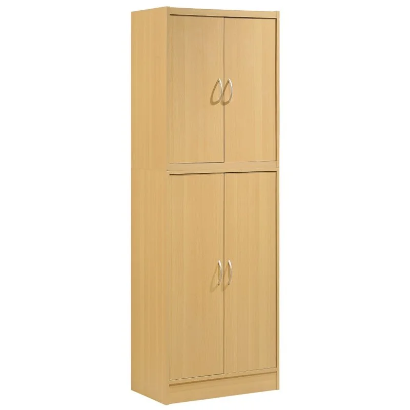 Pemberly Row 4 Door Kitchen Pantry with 4 Shelves in Beech
