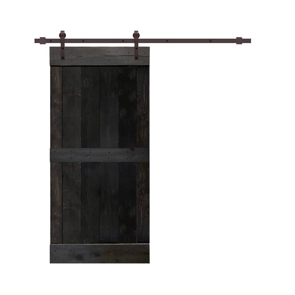 CALHOME Mid-Bar Series 38 in. x 84 in. Pre Assembled Charcoal Black Stained Wood Interior Sliding Barn Door with Hardware Kit | SW11AB79+ASM-03-38DT