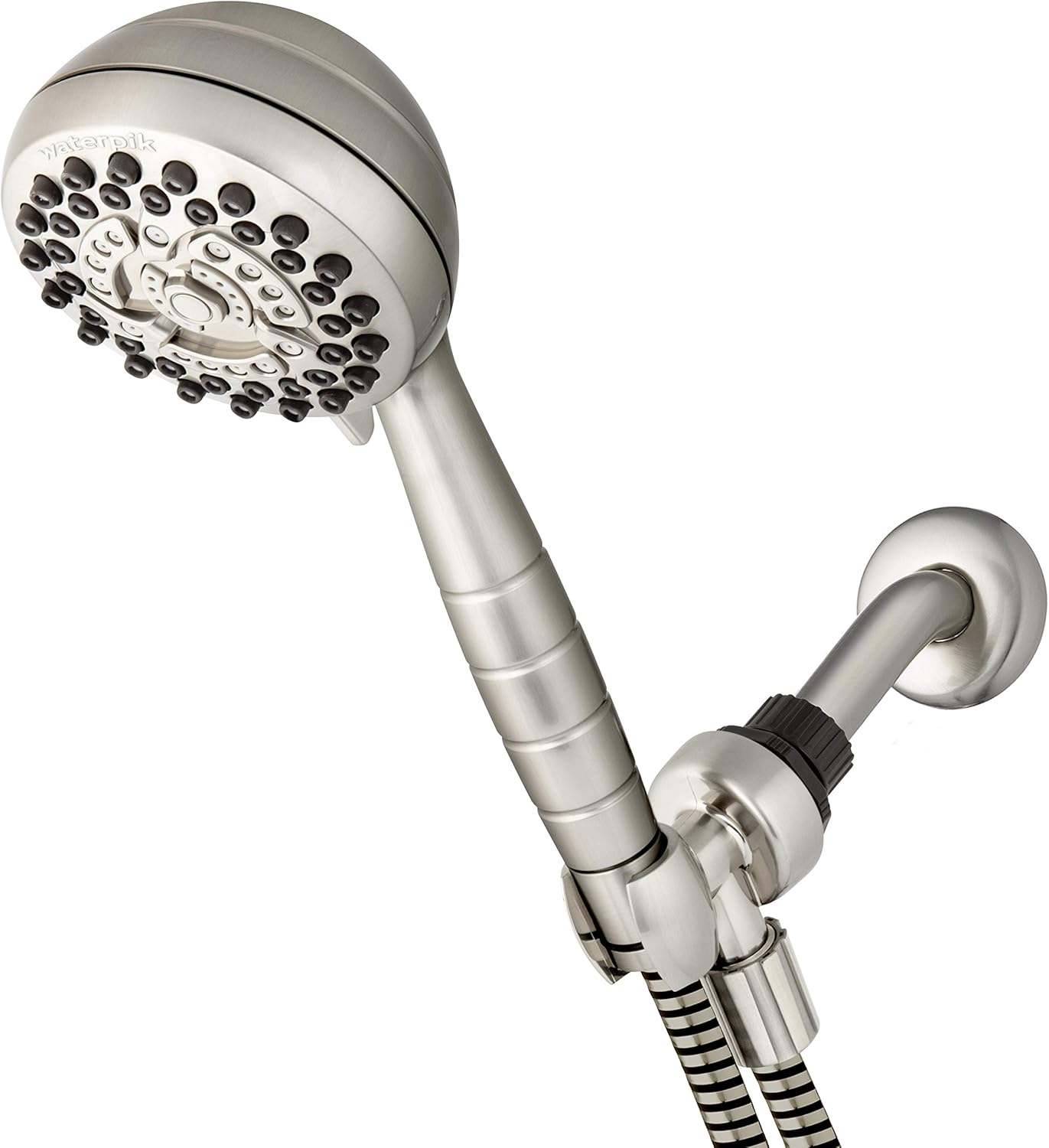 Waterpik High Pressure Powerpulse Massage Hand Held Shower Head, 2.5 Gpm, Brushed Nickel Detachable Shower head with 7 Spray Settings and 5' Hose
