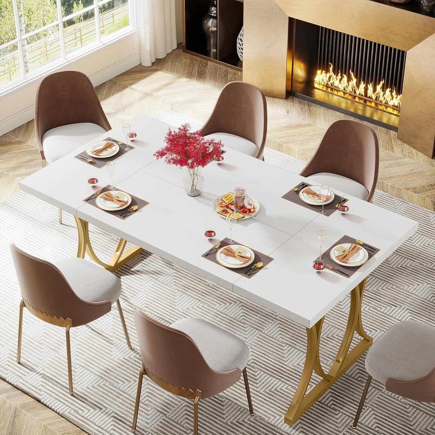 62.9 Inch Dining Table for 4-6 People,Kitchen Table Dinner Table for Dinning Room Kitchen