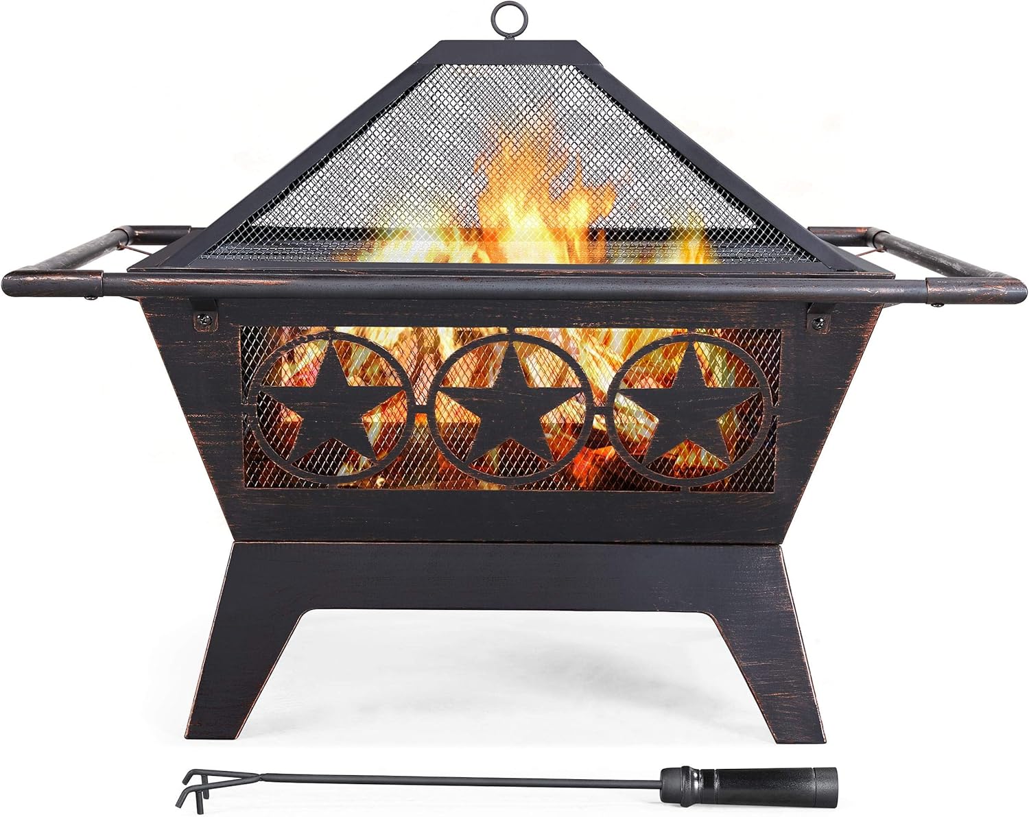 Yaheetech Fire Pit 32in Fire Pits for Outside Outdoor Fireplace Large Square Wood Burning Fire Pit Heavy Duty for Patio BBQ Camping Bonfire with