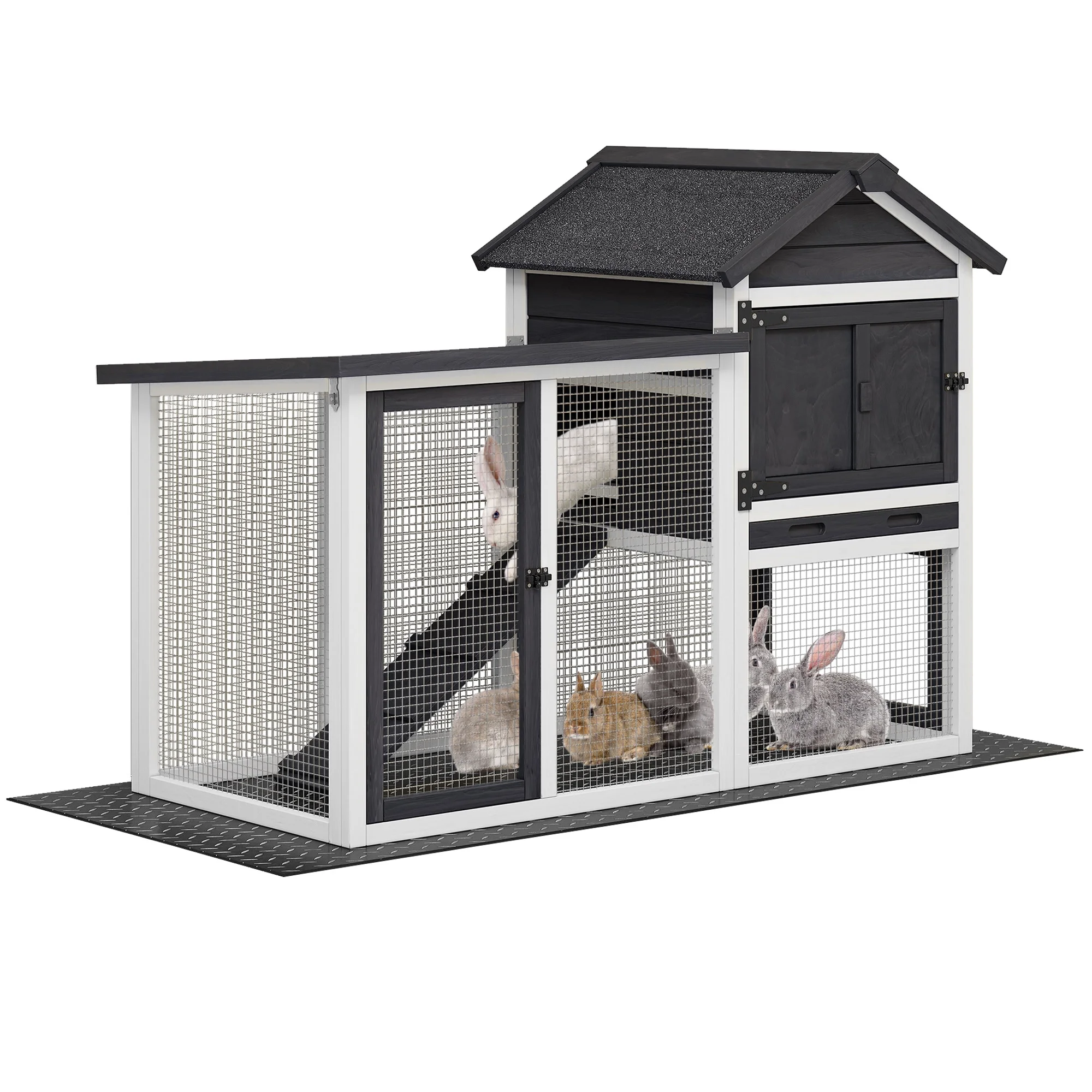 Dextrus Wooden Rabbit Hutch Bunny Cage Guinea Pig House with Waterproof Roof, PVC Mat, Pull-Out Tray - Black - Curated Treasures Market