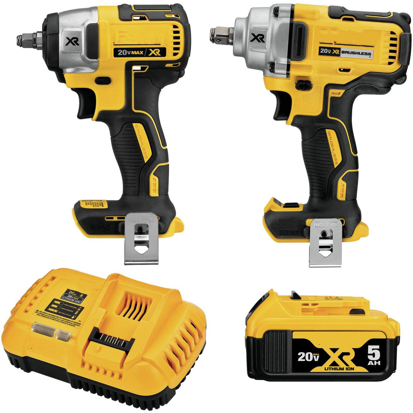 DEWALT 20V MAX* XR Impact Wrench, Cordless Kit, 1/2-Inch Mid-Range and 3/8-Inch Compact, 2-Tool (DCK205P1)
