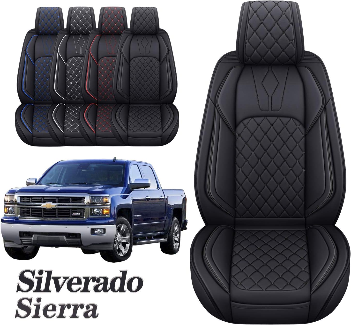 YIERTAI Chevy Chevrolet Silverado GMC Sierra Car Seat Covers Full Set with Waterproof Leather fit 2007-2022 1500 2500 3500 HD Crew Double Extended