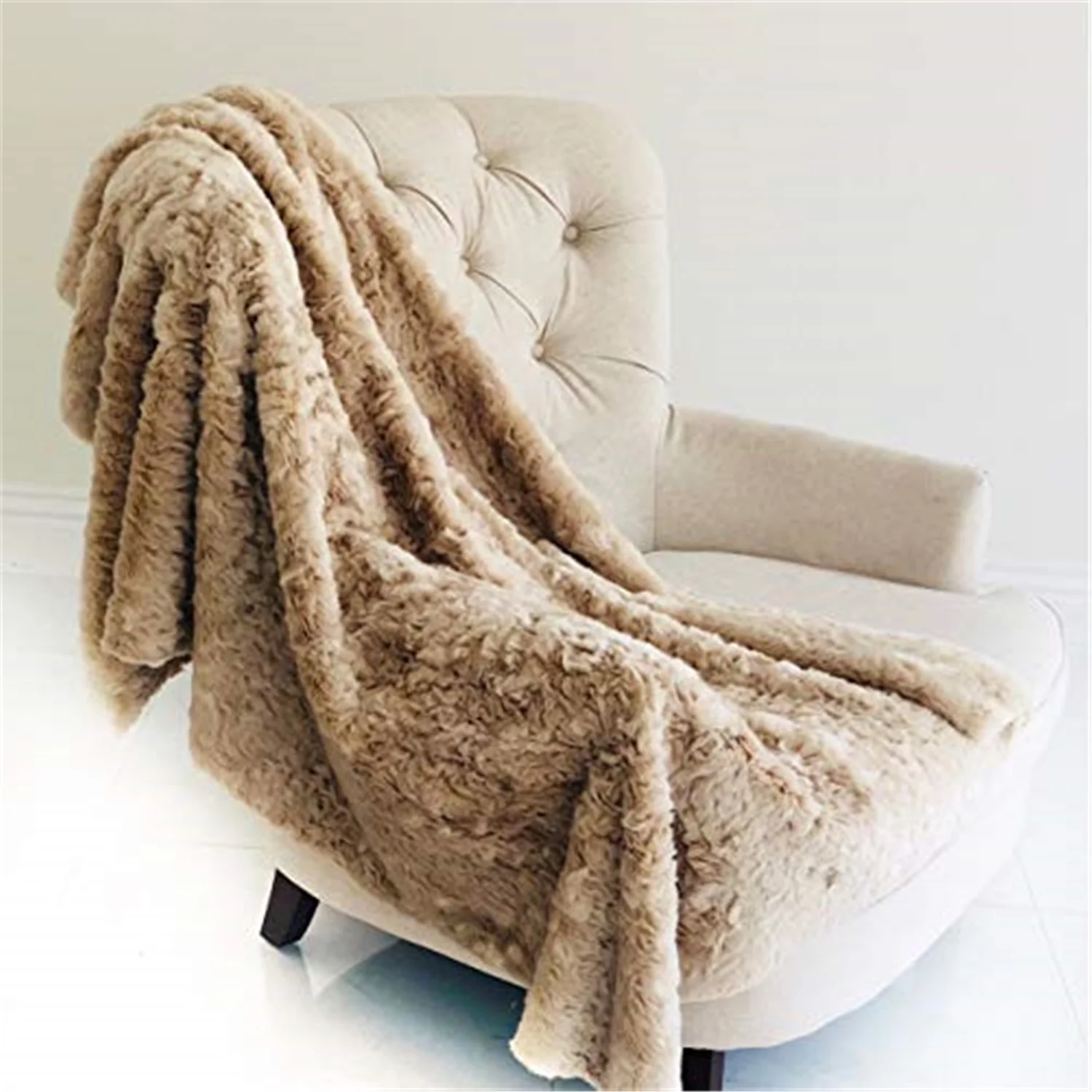 Plutus Brands  Champagne Persian Chilla Faux Fur Handmade Luxury Throw - Curated Treasures Market
