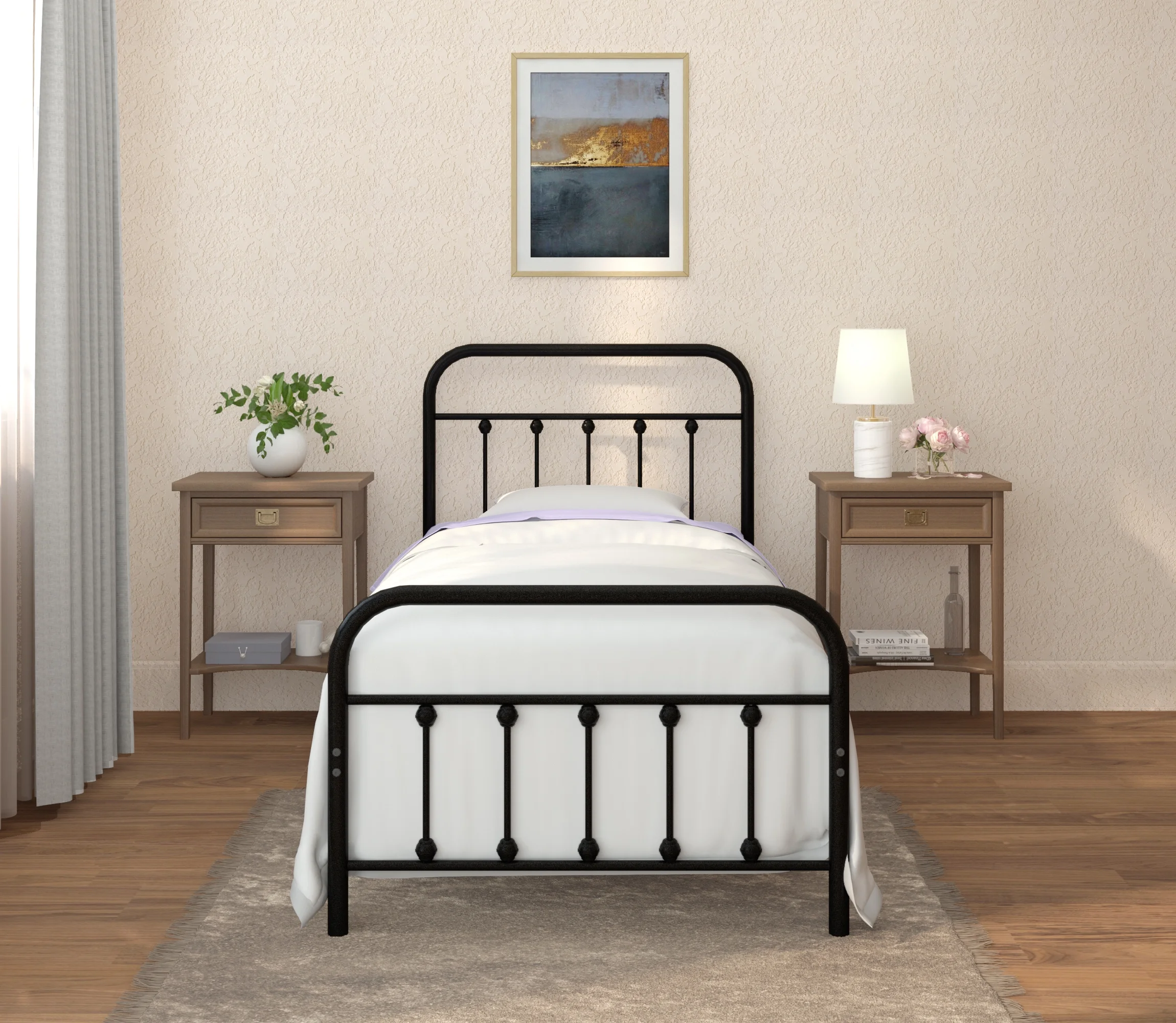 CastleBeds Vintage Twin Metal Bed Frame with Headboard and Footboard &ndash