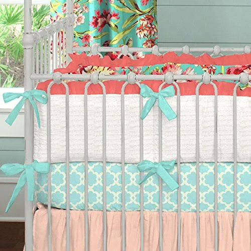 Carousel Designs Coral and Teal Floral Crib Bumper