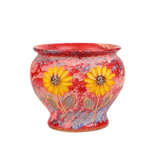 Sungmor Ceramic Planter Pot with Drainage Hole, Indoor Outdoor Large Succulent Flower pot, 9 Inch Hand Painted Clay Plant Pot