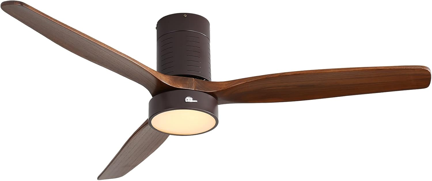 Sofucor Low Profile Ceiling Fan With Lights 3 Carved Wood Fan Blade Noiseless Reversible Motor Remote Control Flush Mount Ceiling Fan With Light