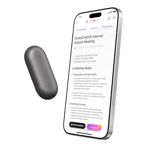 AI Voice Recorder, PLAUD NotePin Voice Recorder, App Control, AI Notetaker, AI Transcribe & Summarize, Support 112 Languages, 64GB Memory