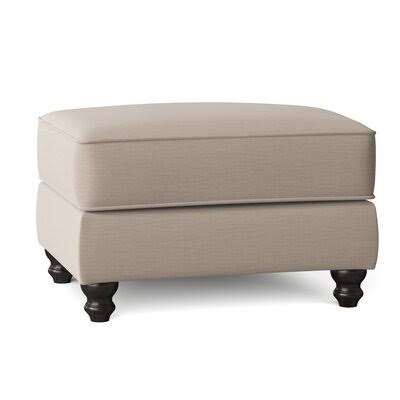 Birch Lane Huxley 31x22 Rectangle Standard Ottoman Body Fabric: Sunbrella Canvas Flax, Leg Color: White