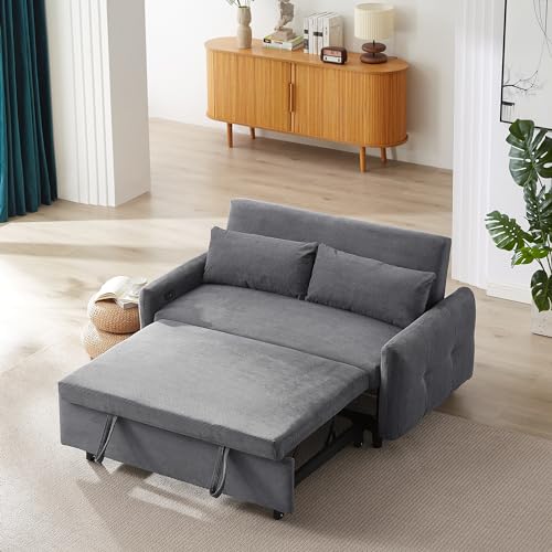 Merax Pull-Out Sofa Bed with Adjustable Backrest and Comfy Throw Pillows, 2 Seat Loveseat & USB Ports
