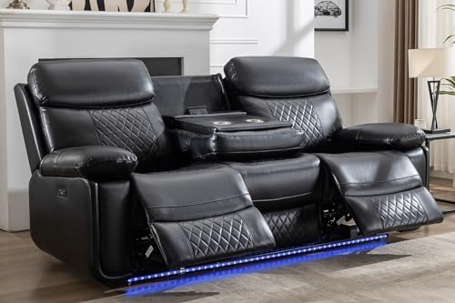 Power Reclining Sofa Couch with Wireless Charger, 3 Seaters with Recliner