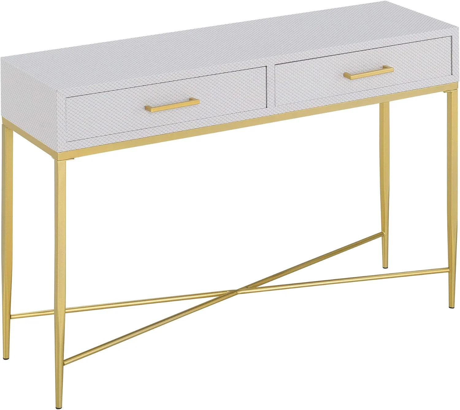 Ashley Console Table, White Scallop/Gold
