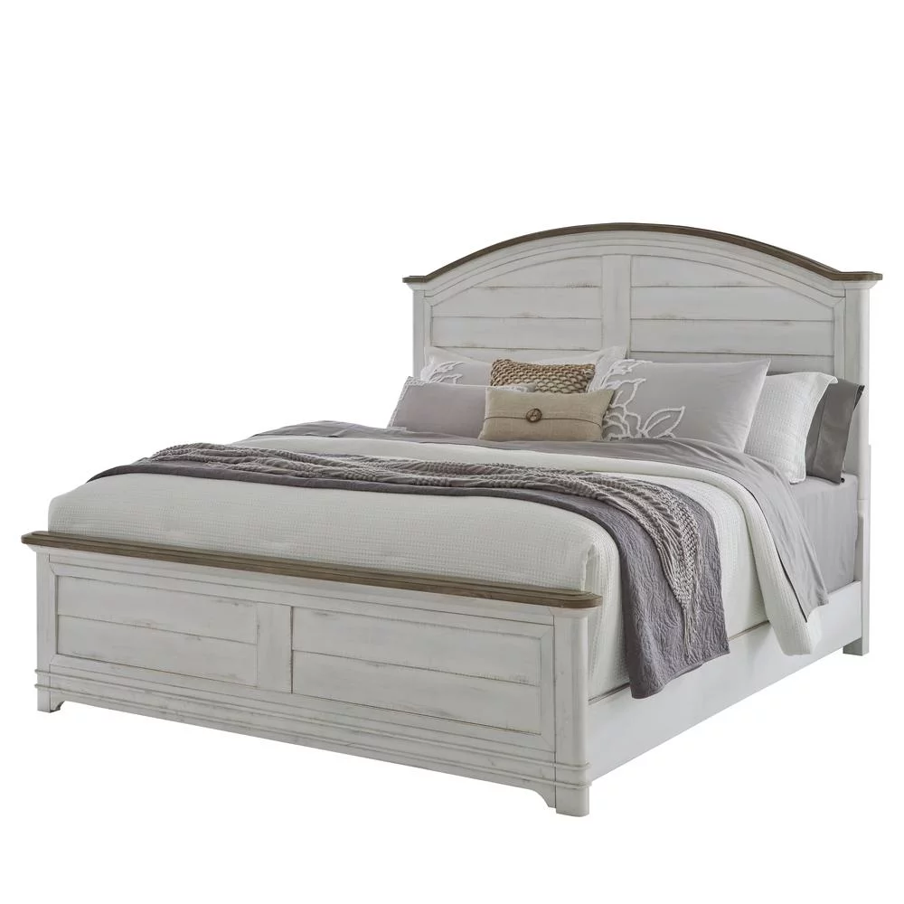 American Woodcrafters Meadowbrook Queen Arched Panel Bed - White-washed