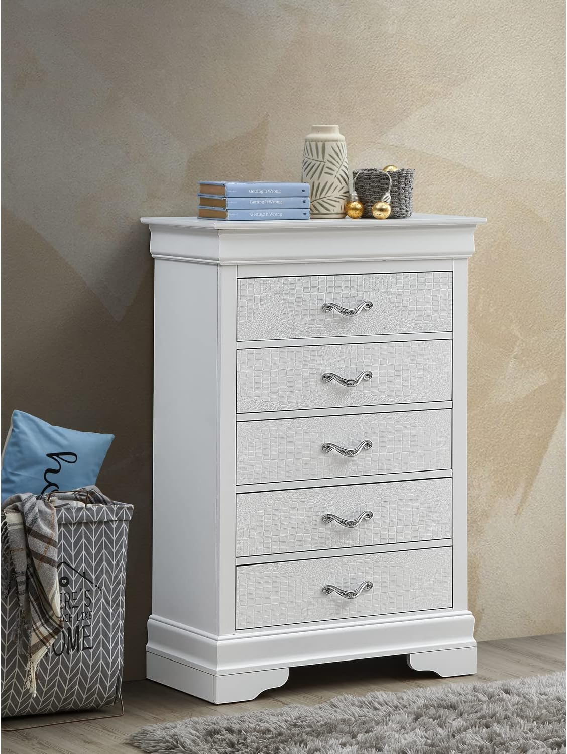 Glory Furniture Lorana 5 Drawer Chest in Pearl White