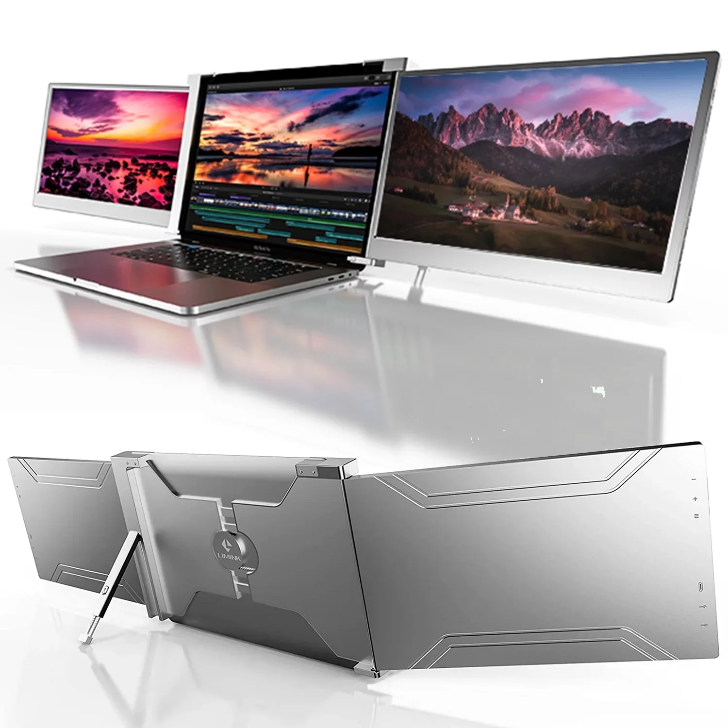 LIMINK Portable Triple Monitor Extender with 14inch Screen Used for 15-17inch Laptop Workstation Laptop Expansion Screen FHD 1080P Folding Screen IPS