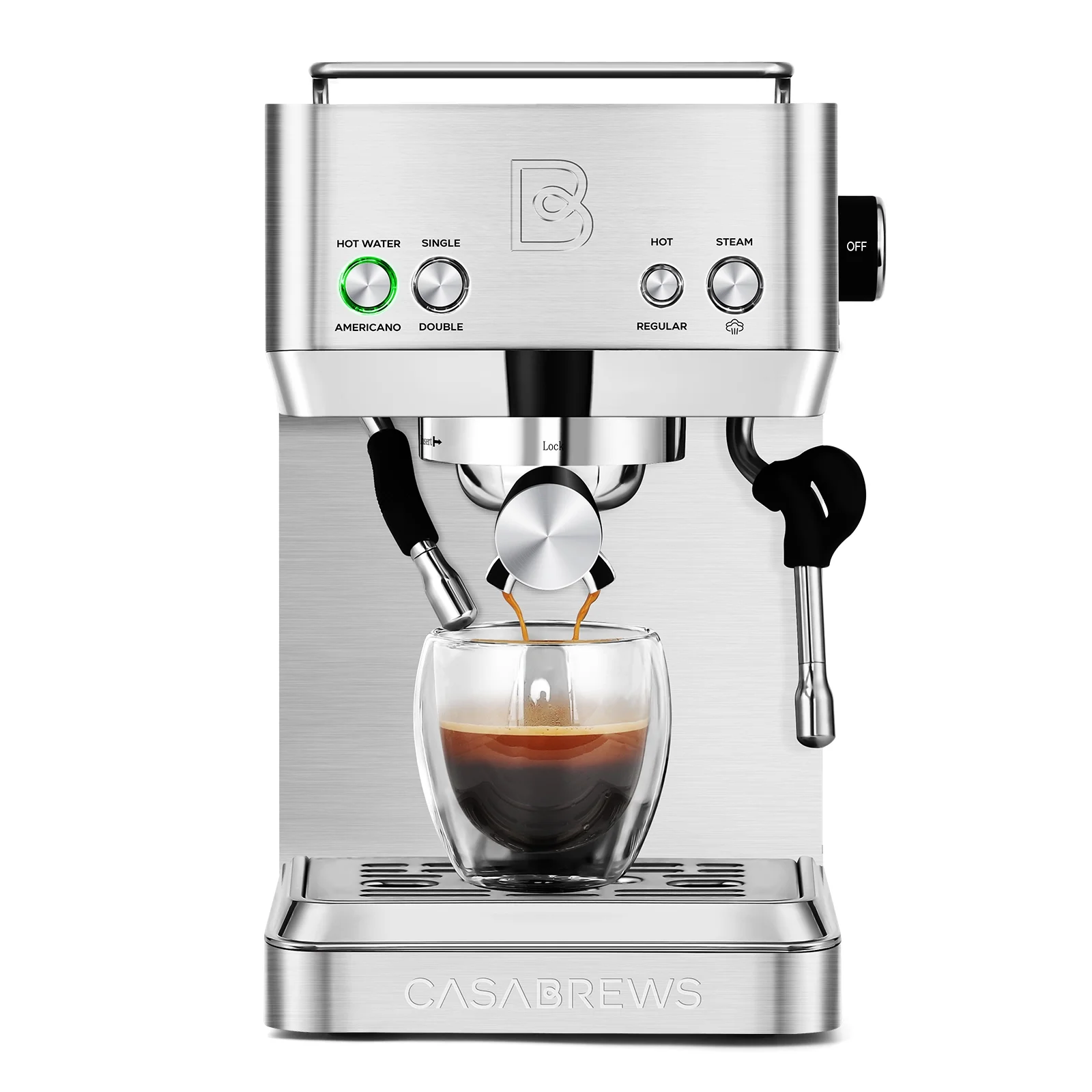 Casabrews 20 Bar Espresso Machine, One-Touch Americano Brewing, 51oz Removable Water Tank, Silver, New
