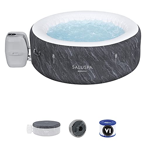 Bestway SaluSpa Cancun AirJet 2 to 4 Person Inflatable Hot Tub, 71 x 26 Inch Round Portable Outdoor Spa with 120 Soothing Jets and Cover, Gray