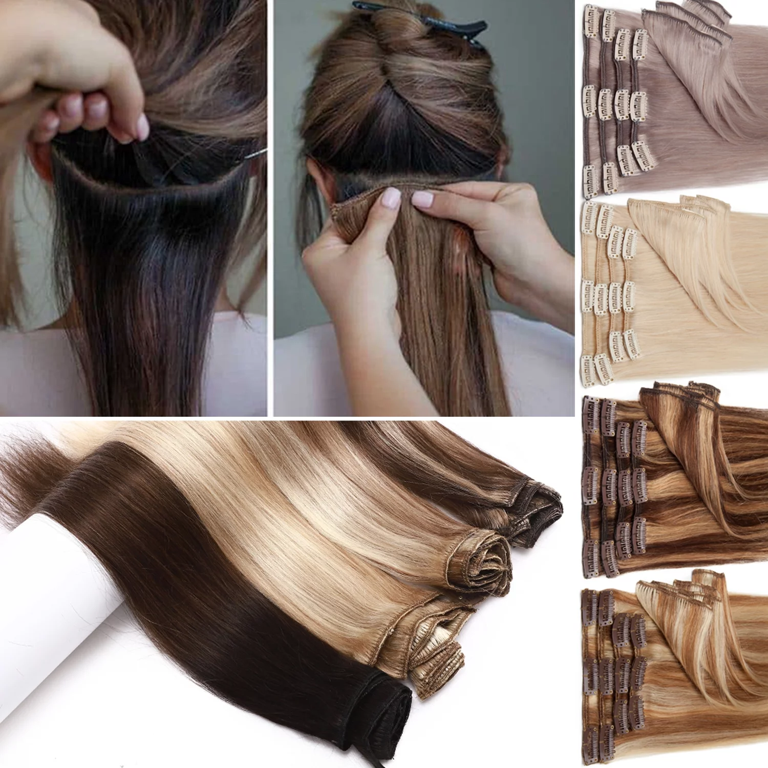 Benehair 100% Remy Human Hair Clip In Human Hair Extensions Full Head 8 Pcs Invisible Brown Hair Straight Smooth Hair Extensions US 8A Quality