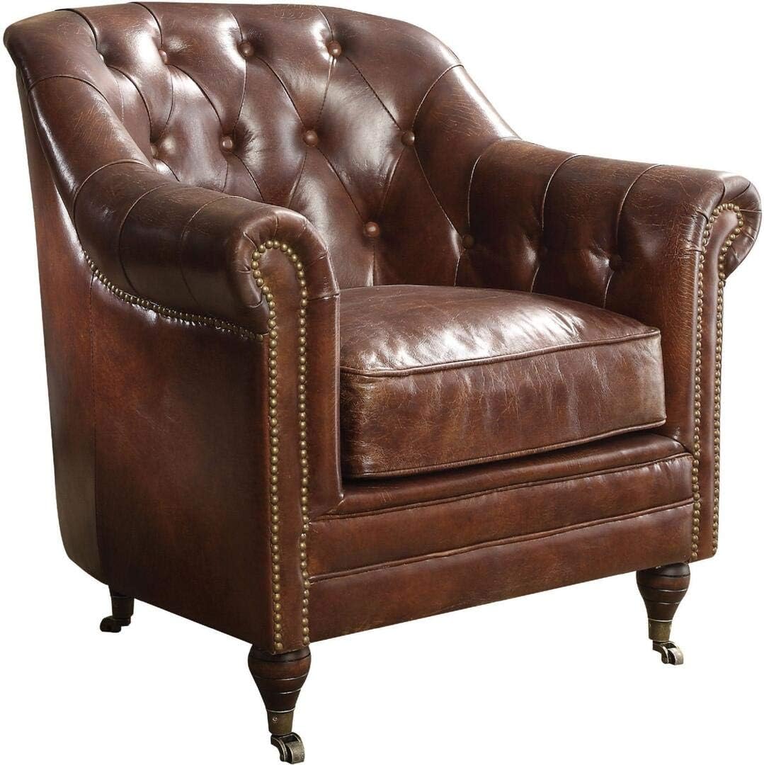 Acme Aberdeen Chair in Vintage Dark Brown Top Grain Leather