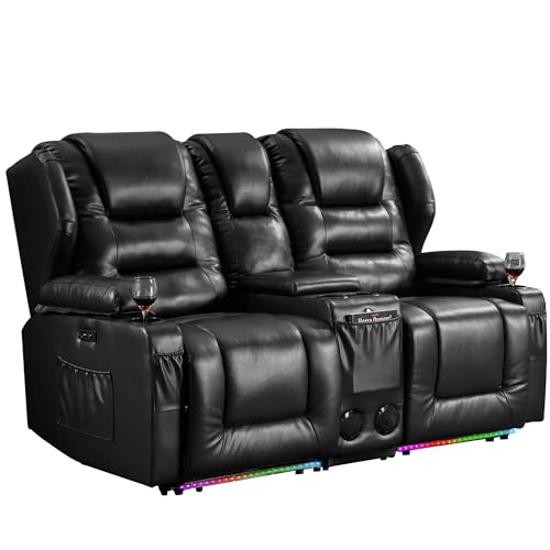Loveseat Recliner Electric Power Reclining Loveseat Sofa Wall Hugger Recliners 2-Seater Home Theater Seating with Cup Holders