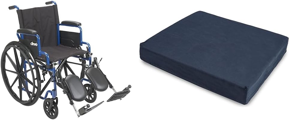 Drive Medical BLS18FBD-ELR Blue Streak Lightweight Wheelchair with Swing-Away Elevating Leg Rests and Flip-Back Arms & DMI Seat and Chair Cushion for