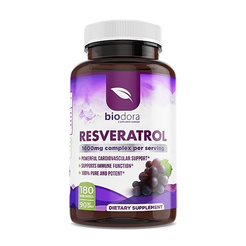 Biodora Resveratrol 1600mg, Trans-Resveratrol Antioxidant Supplement with Green Tea, Grape Seed Extract and Quercetin