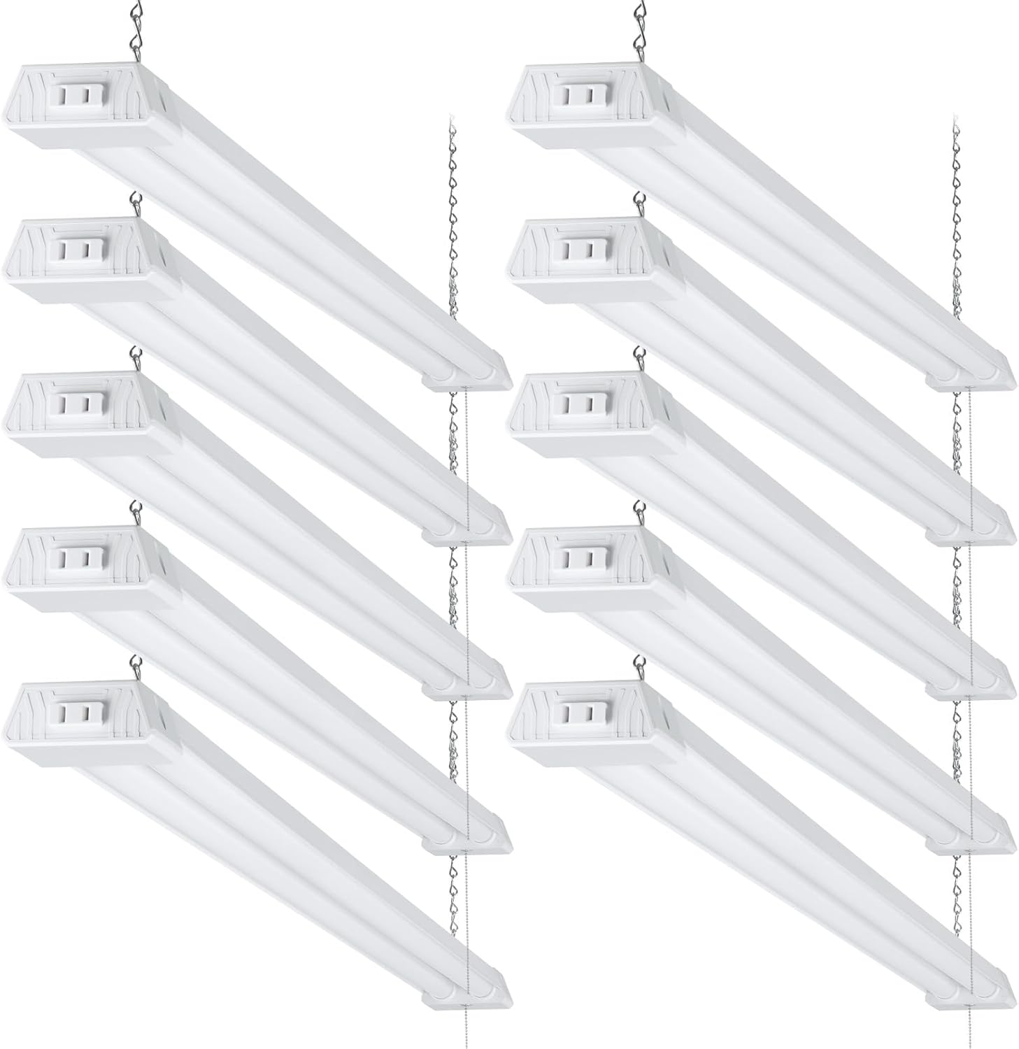 LEONLITE 10-Pack LED Shop Light 4FT, Deep Reflector, 40W 5000K Daylight Linkable LED Shop Light, Plug in Shop Light with Pull Chain (ON/Off)