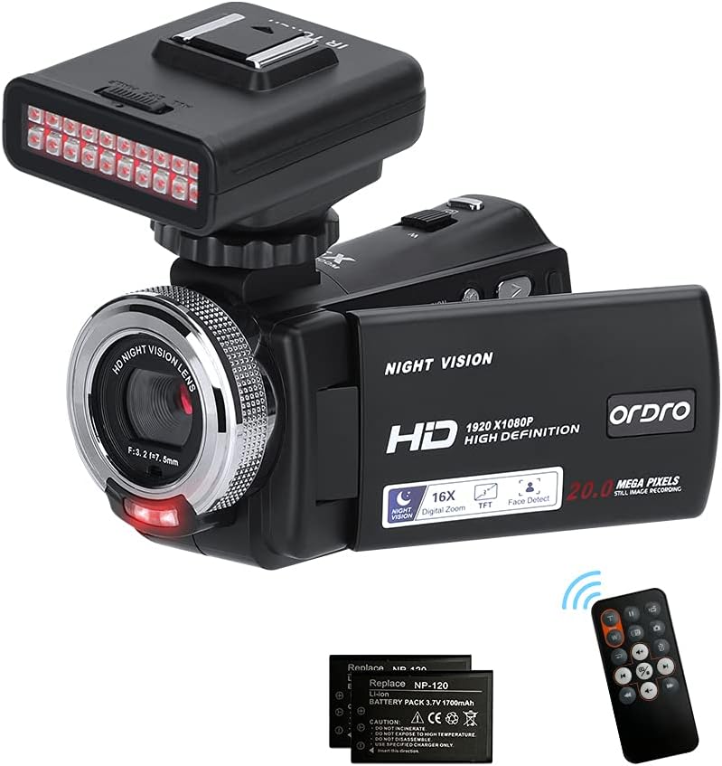 Video Cameras Night Vision Camera ORDRO V12 Digital Camcorder, 1080P YouTube Camcorder