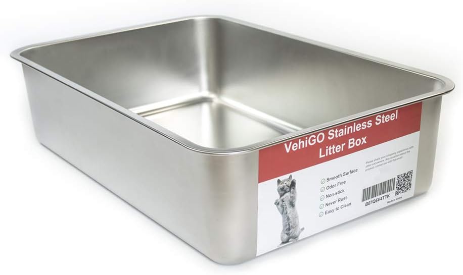 VehiGo Extra Large Metal Cat Litter Box, Stainless Steel Durable Litter Pan for Large or Multiple Cats
