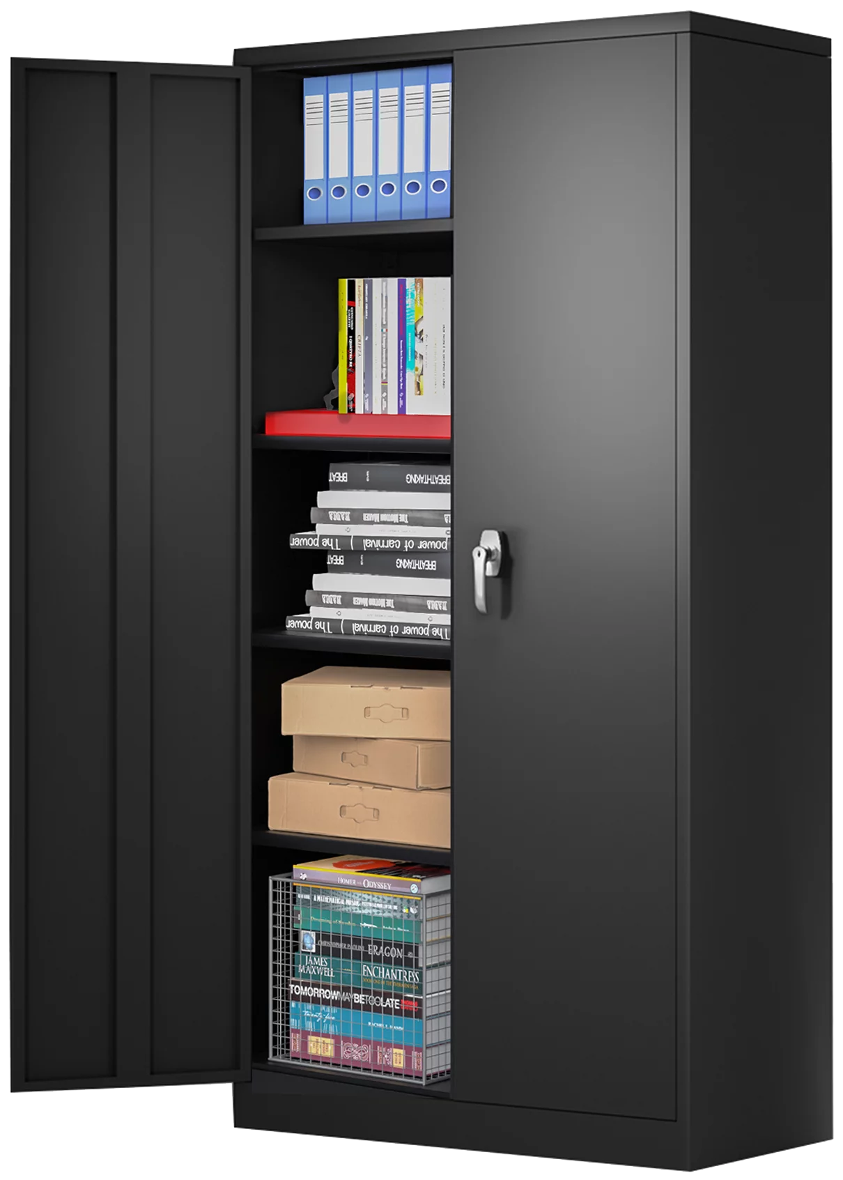GangMei Industrial Metal Garage Storage Cabinet, Large Space Steel Utility Cabinets with 4 Adjustable Shelves & Locking Doors