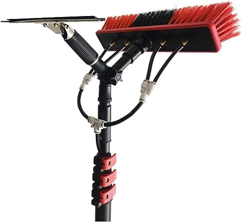 FUYAO Water Fed Telescopic Window Cleaning Pole Kit - Extendable & Solar Panel Safe, with Squeegee Brush