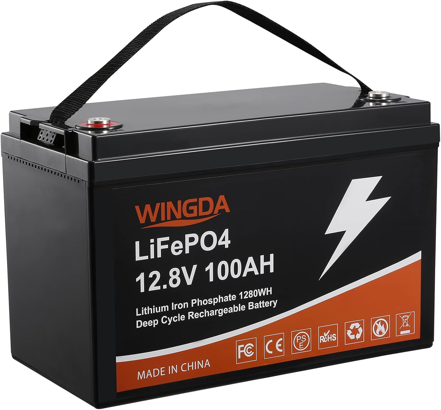 WINGDA LiFePO4 Battery 100Ah 12V Deep Cycle Lithium Batteries with Built-In BMS,5000+ Cycles 10 Year Life Time Rechargeable for RV, Solar Power