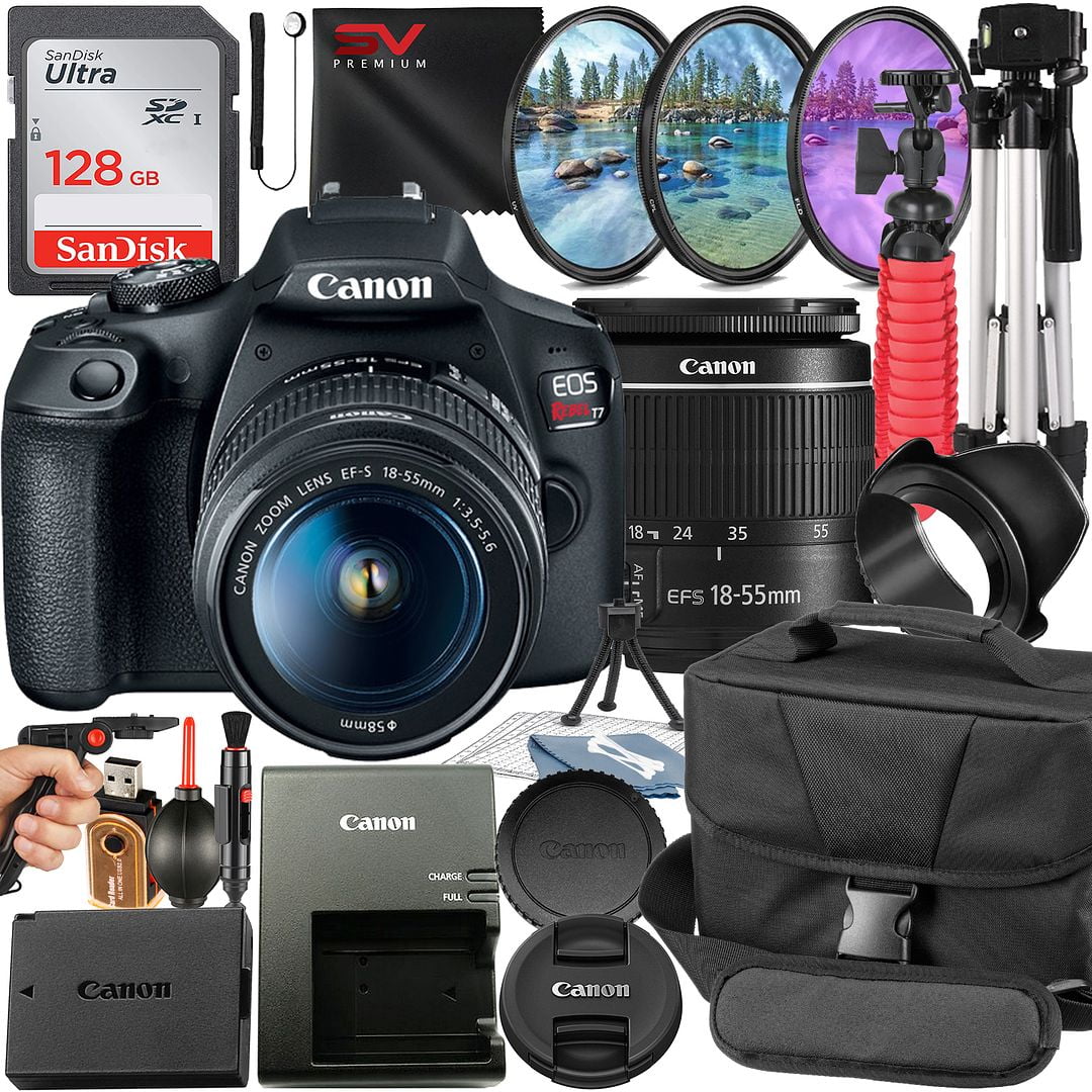 Canon EOS Rebel T7 DSLR Camera Bundle with 18-55mm Lens + 128GB SanDisk Card + Case + Filter Kit + Tripod + SV Premium Accessory