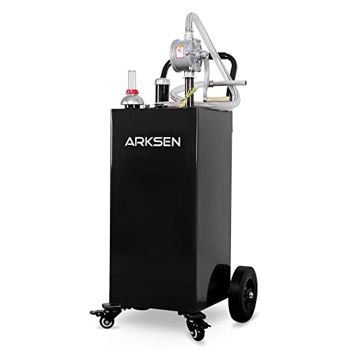 ARKSEN 30 Gallon Portable Gas Caddy Fuel Storage Tank Large Gasoline Diesel Can Hand Siphon Pump with Rolling Flat-Free Solid Rubber Wheels for Boat