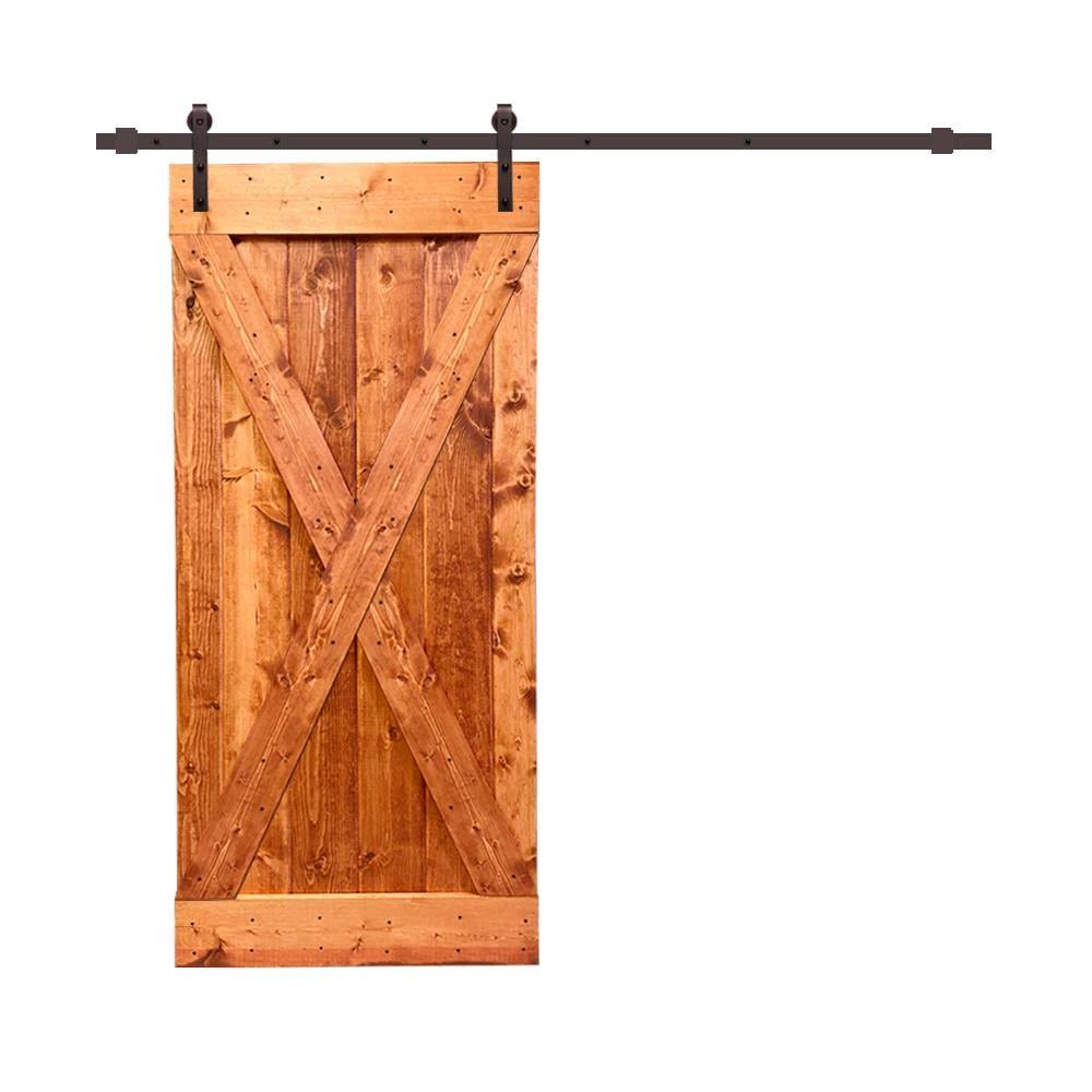 Calhome 42 in. x 84 in. Red Walnut Stained Pine Wood Interior Sliding Barn Door with Hardware Kit