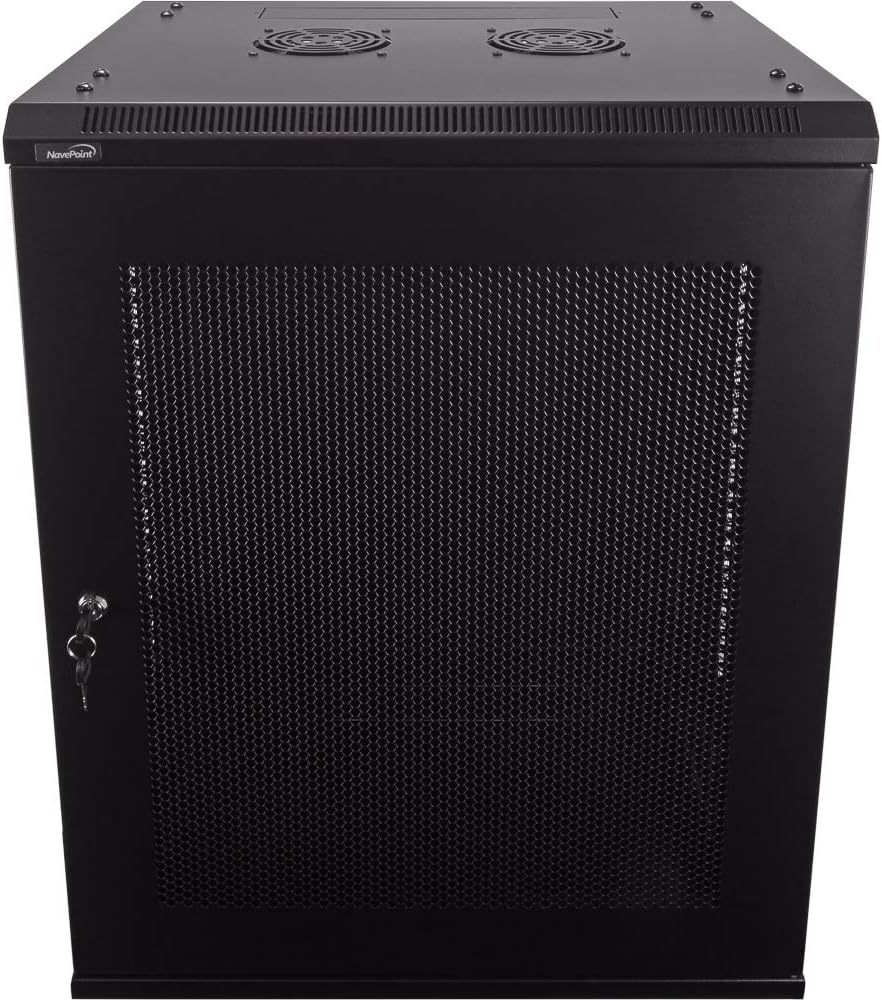 NavePoint 15U Deluxe IT Wallmount Cabinet Enclosure 19-Inch Server Network Rack with Locking Perforated Door 16-Inches Deep Black
