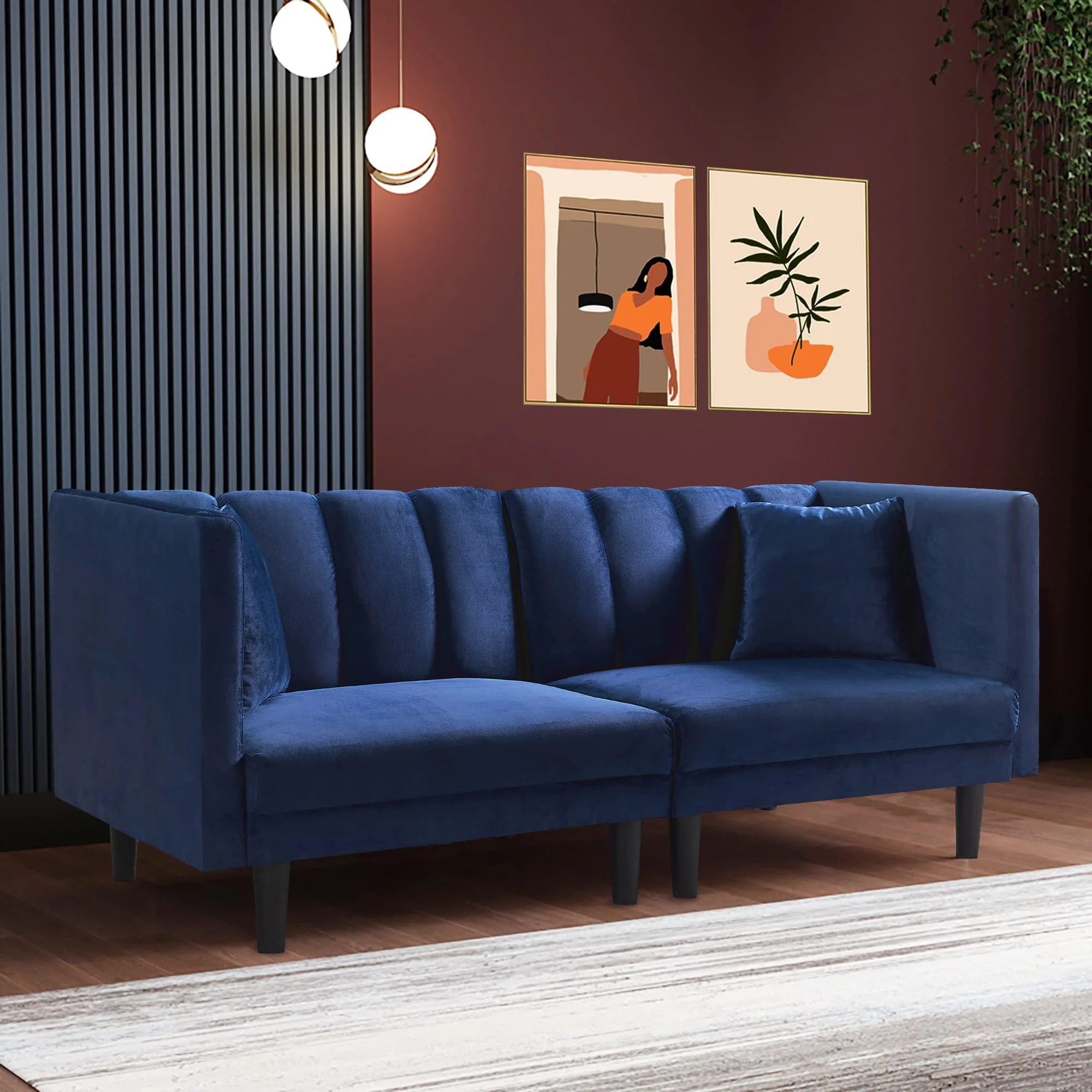 BSHTI Futon Sofa bed, Upholstered with velvet fabric, which is soft and comfortable converted into a sleeping bed