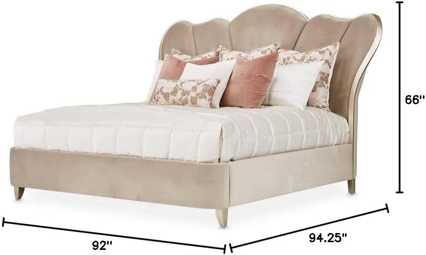 Michael Amini Villa Cherie Eastern King Velvet Tufted Bed in Hazelnut Brown