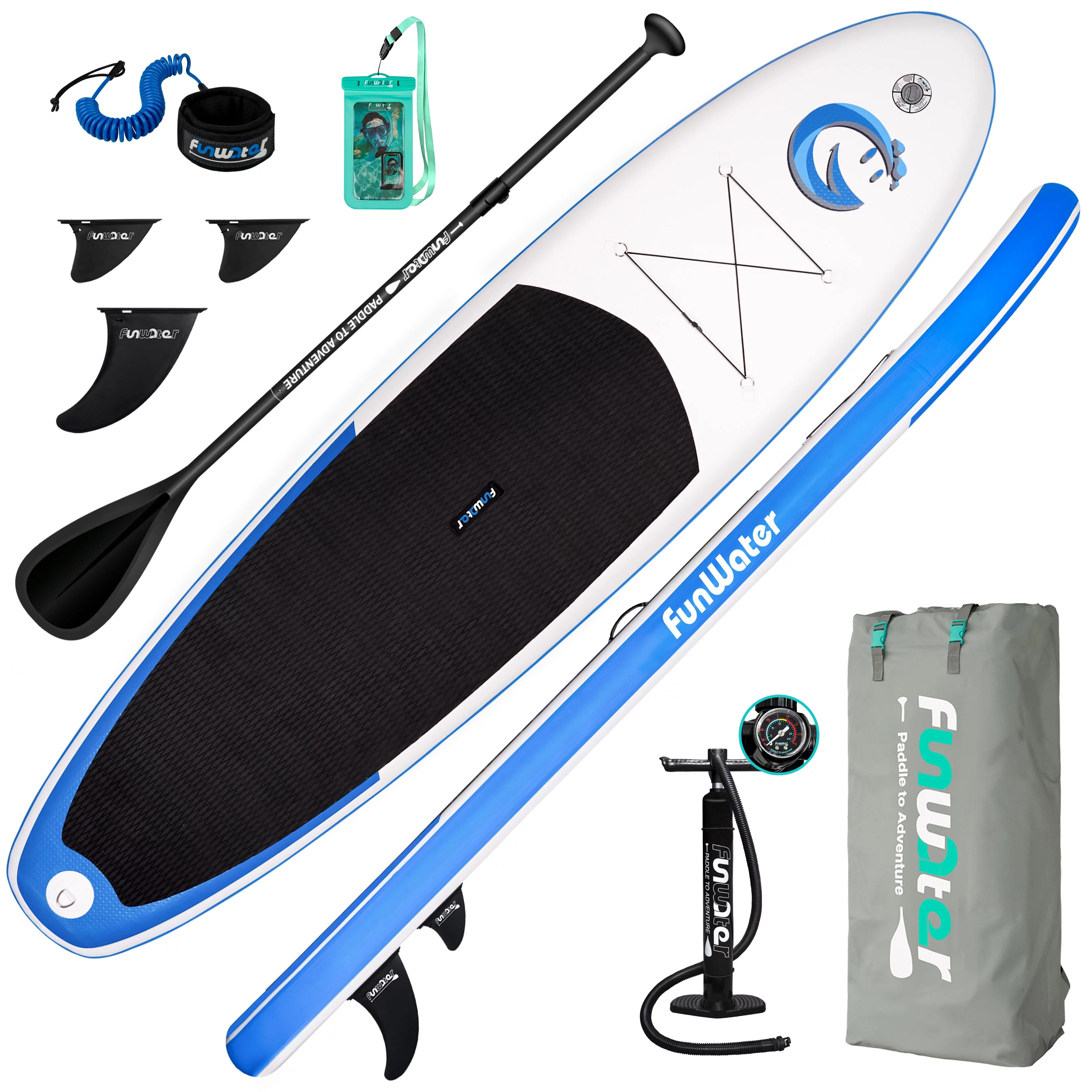 FUNWATER Stand Up Inflatable Paddle Board, SUP 11'x33''x6'' (LxWxH) with Smile Pattern Paddle Board, Advanced backpack pump