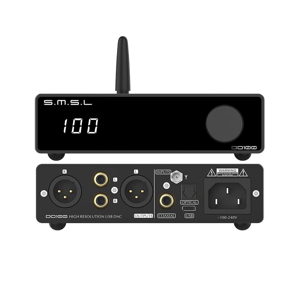 SMSL DO100 USB DAC ES9038Q2Mx2 OPA1612x4 Bluetooth5.0 DSD512 32bit/768kHz USB/BT/Opt/Coax Input RCA/XLR Output High Resolution Balanced Audio Decoder