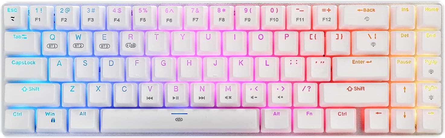 60% Compact RGB Wireless Mechanical Gaming Keyboard, Red Switches, Bluetooth 5.0, Wired Keyboard 71 Keys for PC Tablet Laptop Cell Phone
