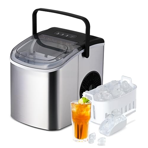 Simple Deluxe Countertop Ice Maker Machine, 9 Ice Cubes Ready in 6 Mins, 26lbs Ice/24Hrs, with Scoop & Basket, Self-Cleaning Function