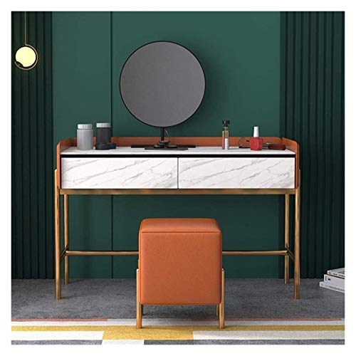 Luxury Dressing Vanity Table w/Stool for Bedroom, Dressing Table with 2 Large Drawers