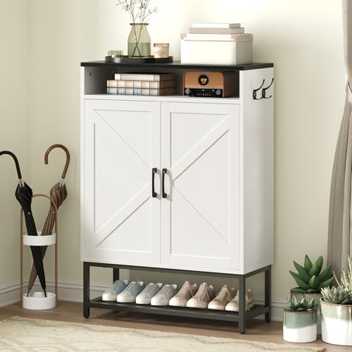 Shoe Storage Cabinet, Farmhouse Shoe Cabinet for Entryway, 6-Tier Shoe Organizer with Doors and Shelves